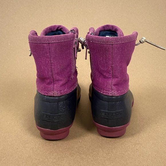 Sperry Saltwater Duck Boot Girls Size 1 Pink Black Lace Up - Picture 4 of 9